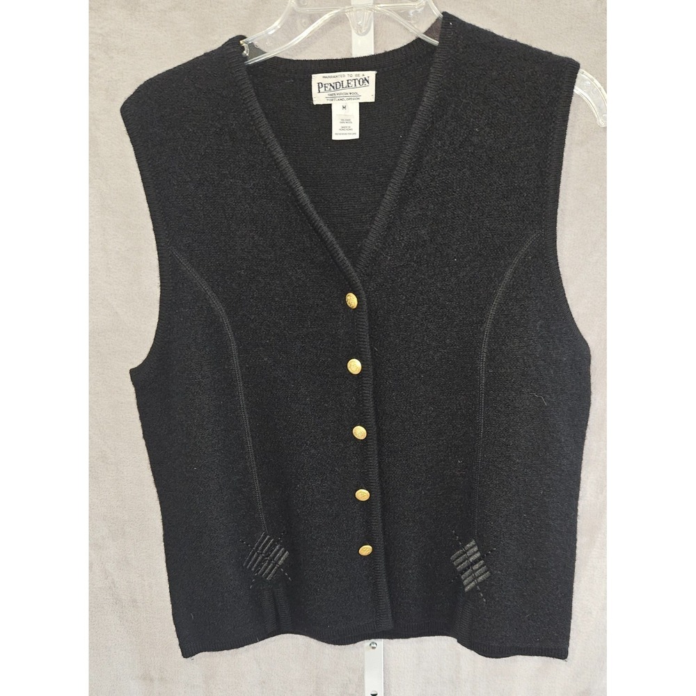 VTG Pendleton Deadstock Wool Sweater‎ Vest M Black NWT 80s 90s Knit Gold Buttons
